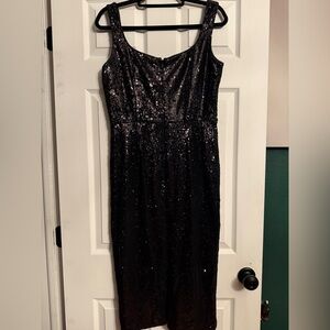 Dress the Population Black Sequin Midi Dress